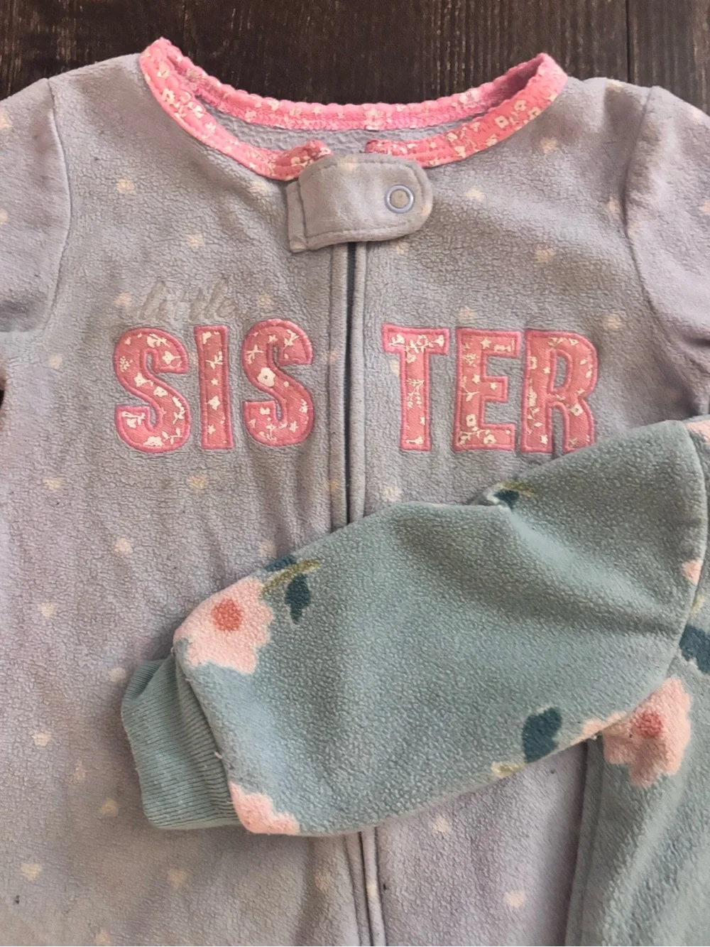 One-Piece Fleece Footed Little Sister Sleeper Bundle- Pink & Light Blue Floral